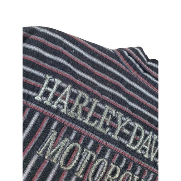 Harley Davidson Button Up Shirt Mens L Black Gray Striped LS Embroidered Logo - Picture 6 of 13